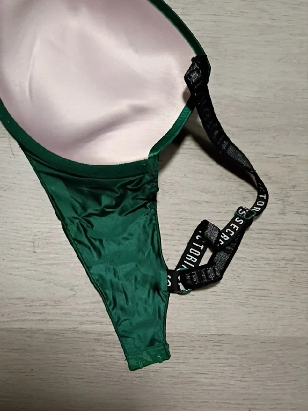 Victoria's Secret Emerald Satin Padded Bra with Logo Straps